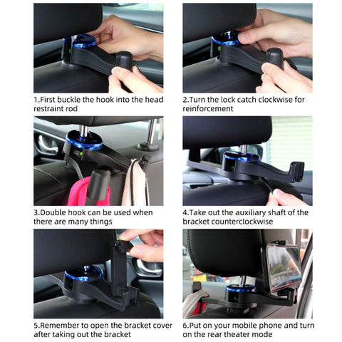 3 in 1 Car Vehicle Back Seat Headrest Hook Mobile Phone Holder Portable Seat Back Hanger Hook for Bag Purse Cloth Grocery